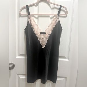 Black Satin S Victoria’s Secret Slip with Light pink lace